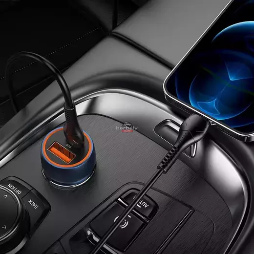 HOCO szivargyújtós töltő adapter USB + Type-C bemenettel + Lightning - Type-C kábel - 20W - HOCO Z46A Quick Car Charger Set PD 20W + QC 3.0 - fekete