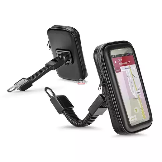 Univerzális kerékpárra/motorkerékpárra szerelhető, por- és cseppálló telefontartó 5.5-6.3'' méretű készülékekhez - fekete Univerzális kerékpárra/motorkerékpárra szerelhető, por- és cseppálló telefontartó 5.5-6.3'' méretű készülékekhez - fekete