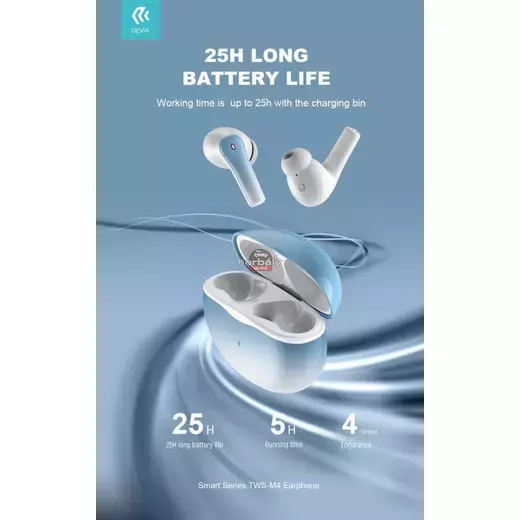 Devia TWS Bluetooth sztereó headset v5.2 + töltőtok - Devia TWS-M4 Earphone TrueWireless Earphones with Charging Case - kék