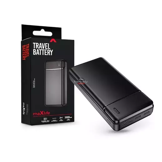 Maxlife univerzális hordozható, asztali akkumulátor töltő - Maxlife MXPB-01 Power Bank - 2xUSB + microUSB + Type-C + Lightning - 30.000 mAh - fekete