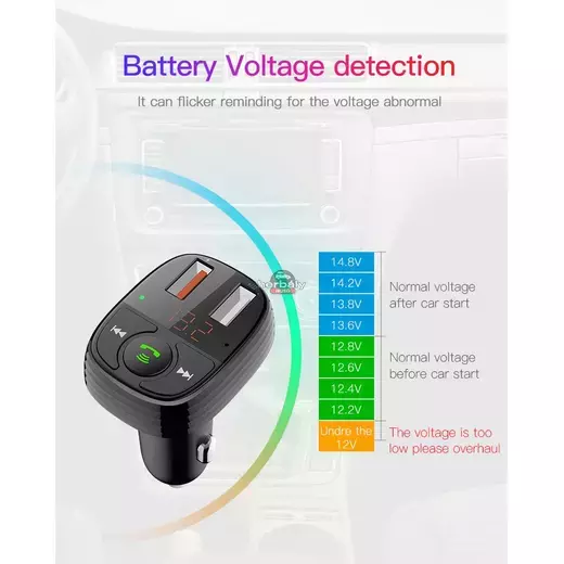 Devia Bluetooth FM-transmitter/szivargyújtó töltő - 2xUSB + MP3/WMA/WAV/Flac + Pendrive/TF-kártyaolvasó - Devia Smart Series - fekete