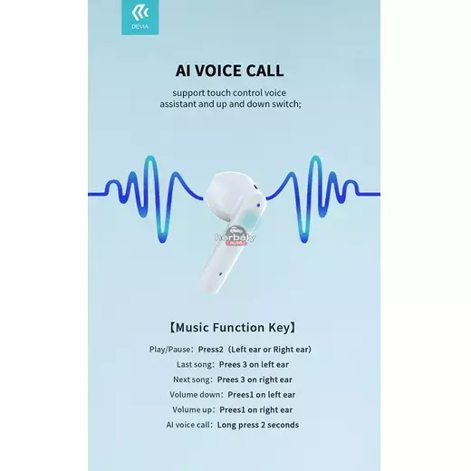 Devia TWS Bluetooth sztereó headset v5.0 + töltőtok - Devia Joy A10 Series True Wireless Earphones with Charging Case - fekete