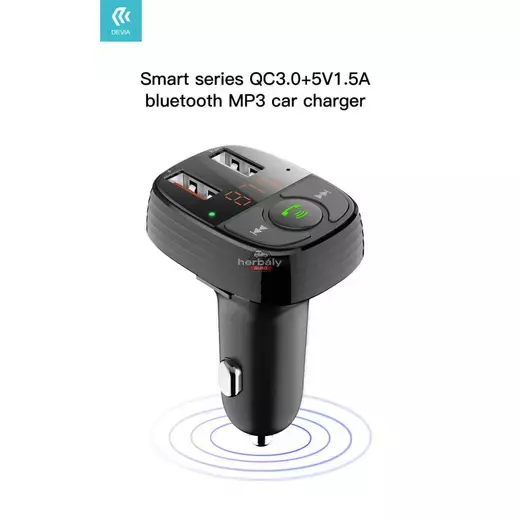 Devia Bluetooth FM-transmitter/szivargyújtó töltő - 2xUSB + MP3/WMA/WAV/Flac + Pendrive/TF-kártyaolvasó - Devia Smart Series - fekete
