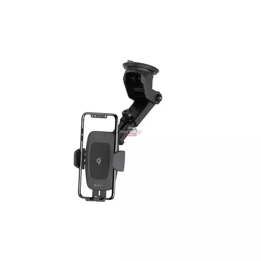 Devia szellőzőrácsba illeszthető / műszerfalra ragasztható vezeték nélküli autóstöltő/tartó - 5V/2A - Devia Navigation Wireless Charger Car Mount - 10W - Qi szabványos - fekete