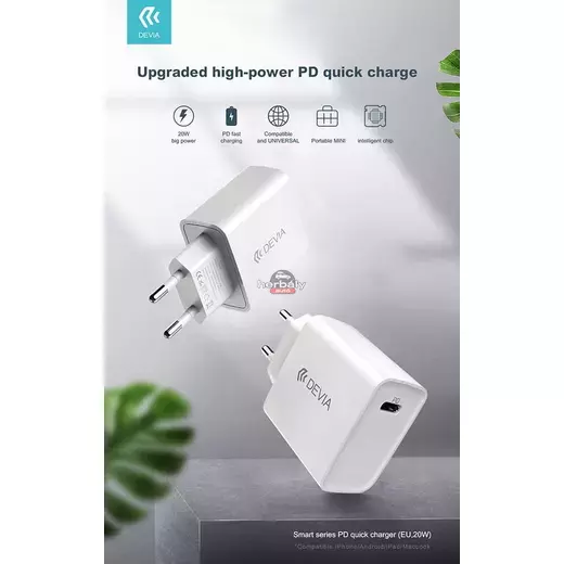 Devia hálózati töltő adapter Type-C bemenettel - 20W - Devia Smart Series PD3.0 Quick Charger - fehér