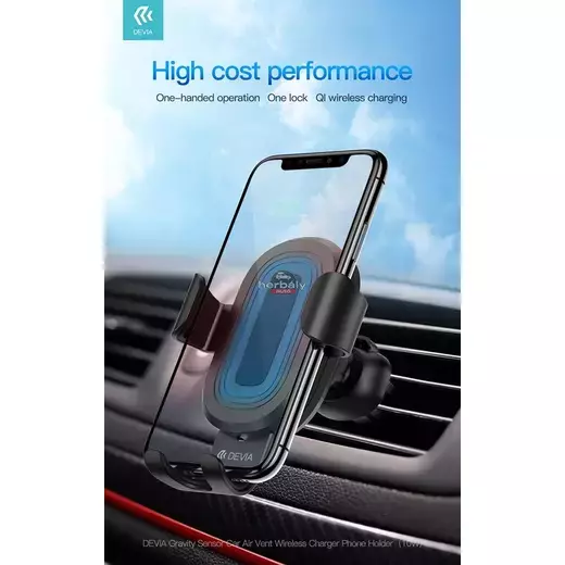 Devia szellőzőrácsba illeszthető vezeték nélküli autós töltő/tartó - 5V/2A - Devia Sensor Car Air Vent Wireless Charger Phone Holder - 10W - Qi szabványos - fekete