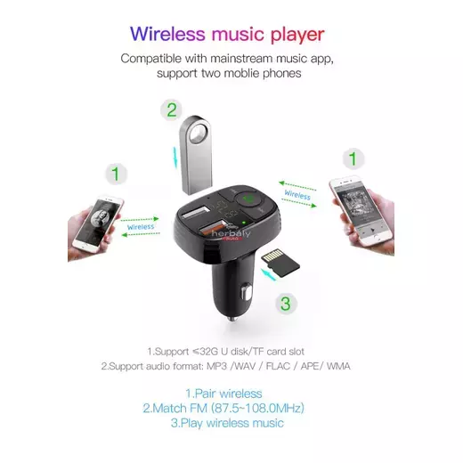 Devia Bluetooth FM-transmitter/szivargyújtó töltő - 2xUSB + MP3/WMA/WAV/Flac + Pendrive/TF-kártyaolvasó - Devia Smart Series - fekete