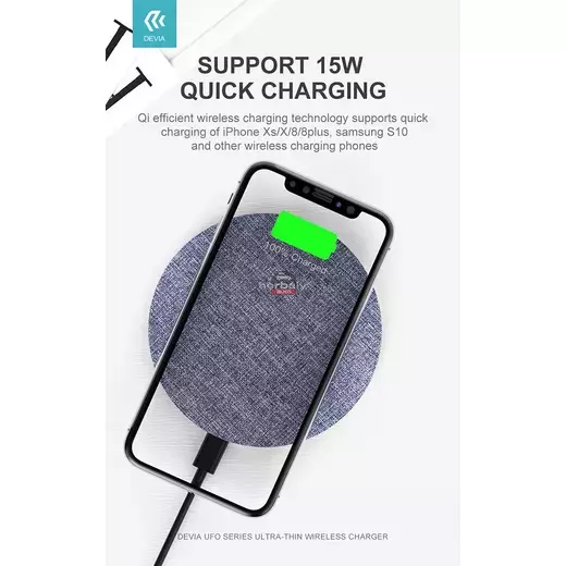 Devia Qi univerzális vezeték nélküli töltő állomás - 15W - Devia UFO Series Ultra Thin Wireless Charger - szürke