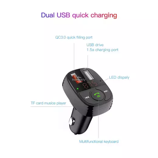 Devia Bluetooth FM-transmitter/szivargyújtó töltő - 2xUSB + MP3/WMA/WAV/Flac + Pendrive/TF-kártyaolvasó - Devia Smart Series - fekete