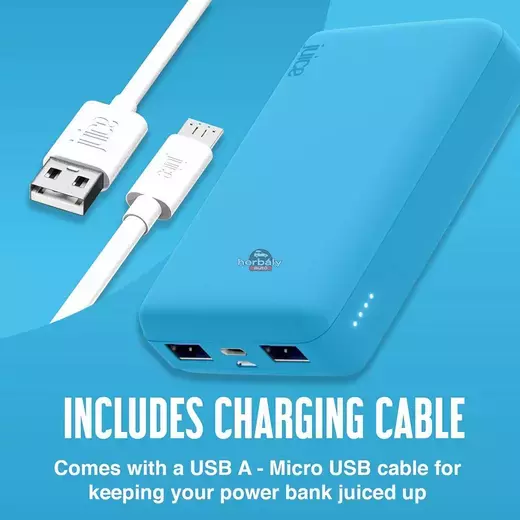 Univerzális hordozható, asztali akkumulátor töltő - Juice ECO 3 Power Bank - 2xUSB +Type-C - 10.000 mAh - világos kék
