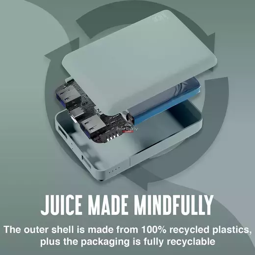 Univerzális hordozható, asztali akkumulátor töltő - Juice ECO 3 Power Bank - 2xUSB +Type-C - 10.000 mAh - éjfekete zöld