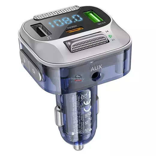 HOCO Bluetooth FM-transmitter/szivargyújtó töltő - 2xUSB + AUX + MP3 + PD30W + QC 3.0 - HOCO E75 - ezüst