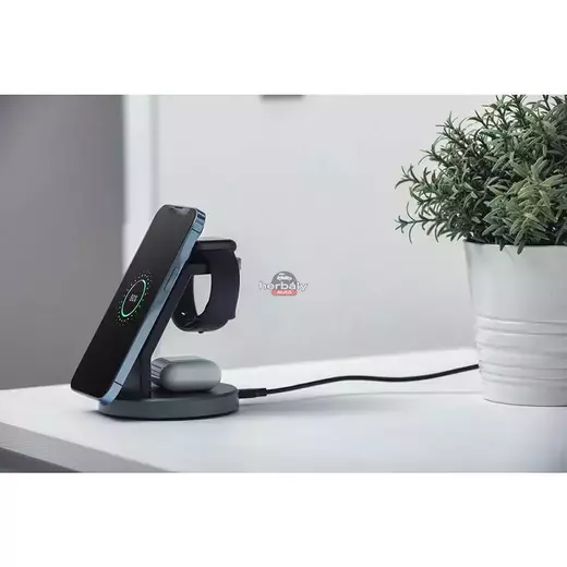 Forcell Qi univerzális vezeték nélküli töltő állomás - 15W - Forcell Solid Magsafe 3in1 Wireless Charger for iPhone + iWatch + AirPods - fekete
