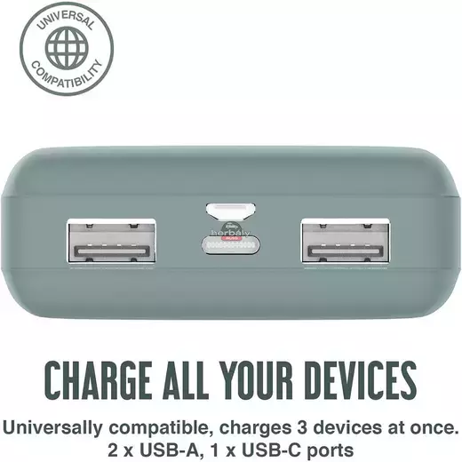 Univerzális hordozható, asztali akkumulátor töltő - Juice ECO 3 Power Bank - 2xUSB +Type-C - 10.000 mAh - éjfekete zöld