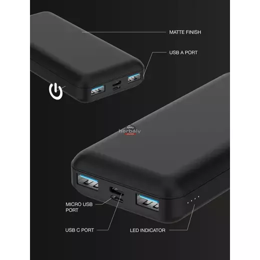 Univerzális hordozható, asztali akkumulátor töltő - Juice ECO 5 Power Bank - 2xUSB + Type-C - 15.000 mAh - fekete