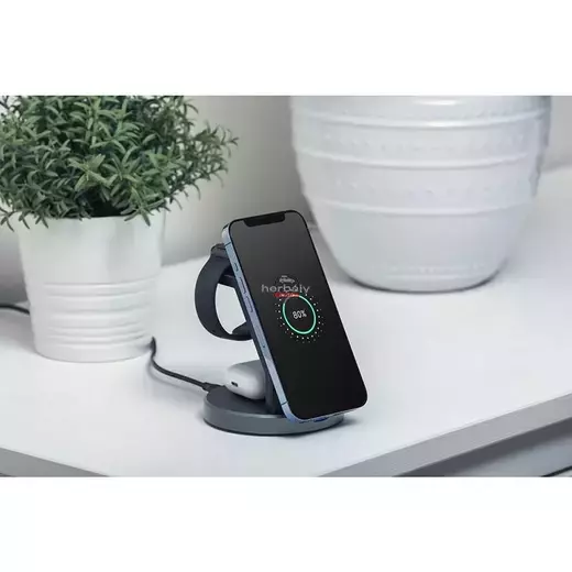 Forcell Qi univerzális vezeték nélküli töltő állomás - 15W - Forcell Solid Magsafe 3in1 Wireless Charger for iPhone + iWatch + AirPods - fekete