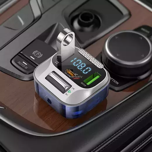 HOCO Bluetooth FM-transmitter/szivargyújtó töltő - 2xUSB + AUX + MP3 + PD30W + QC 3.0 - HOCO E75 - ezüst