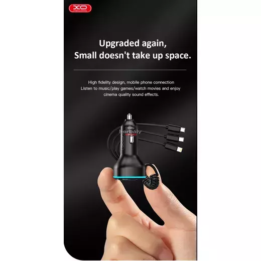 XO Bluetooth FM-transmitter/szivargyújtó töltő - USB + Type-C + MP3/FLAC/APE + Pendrive/TF-kártyaolvasó - XO BCC07 3in1 Car Charger - fekete