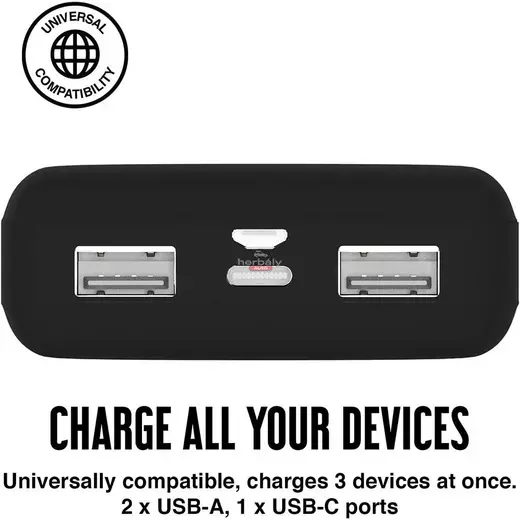 Univerzális hordozható, asztali akkumulátor töltő - Juice ECO 3 Power Bank - 2xUSB + Type-C - 10.000 mAh - fekete