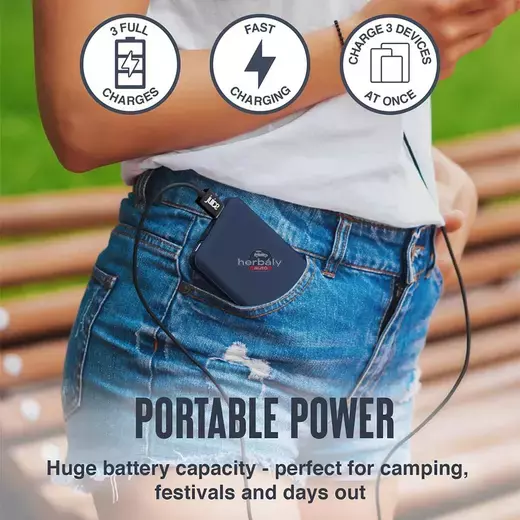 Univerzális hordozható, asztali akkumulátor töltő - Juice ECO 3 Power Bank - 2xUSB +Type-C - 10.000 mAh - sötétkék