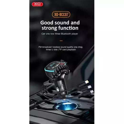 XO Bluetooth FM-transmitter/szivargyújtó töltő - USB + Type-C + MP3/FLAC/APE + Pendrive/TF-kártyaolvasó - XO BCC07 3in1 Car Charger - fekete