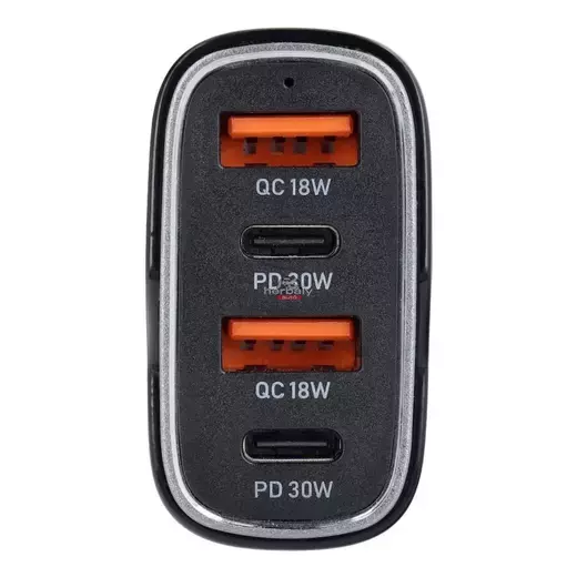 Quad szivargyújtó töltő adapter 2xUSB + 2xType-C bemenettel - 66W - Quad CC53-2A2C Car Charger PD 66W + QC 3.0 - fekete