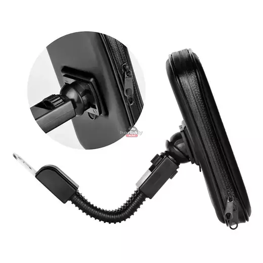 Univerzális kerékpárra/motorkerékpárra szerelhető, por- és cseppálló telefontartó 6.4-8'' méretű készülékekhez - fekete