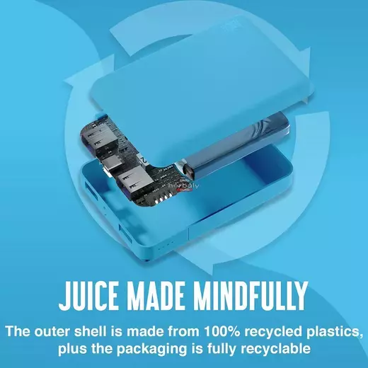 Univerzális hordozható, asztali akkumulátor töltő - Juice ECO 3 Power Bank - 2xUSB +Type-C - 10.000 mAh - világos kék