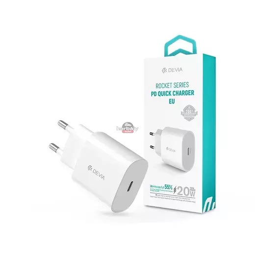Devia hálózati töltő adapter Type-C bemenettel - 20W - Devia Rocket Series PD3.0Quick Charger - fehér