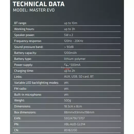 Xblitz Master Evo vezeték nélküli hangszóró Xblitz Master Evo vezeték nélküli hangszóró