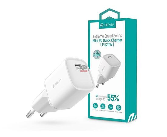Devia hálózati töltő adapter Type-C bemenettel - 20W - Devia Extreme Speed Series Mini PD Fast Charger - fehér