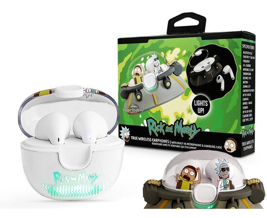 Rick and Morty TWS Bluetooth sztereó headset v5.0 + töltőtok - Rick and Morty Space Cruiser True Wireless Earphones with Charging Case - fehér