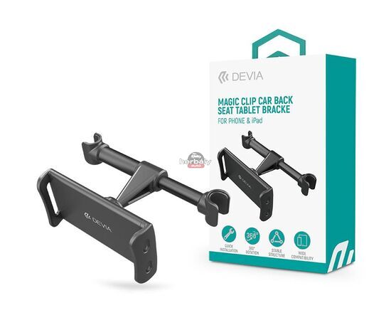 Devia univerzális fejtámlára szerelhető telefon/tablet autós tartó 5 - 12 '' méretű készülékekhez - Devia Magic Clip Car Back Seat Tablet Bracke - fekete