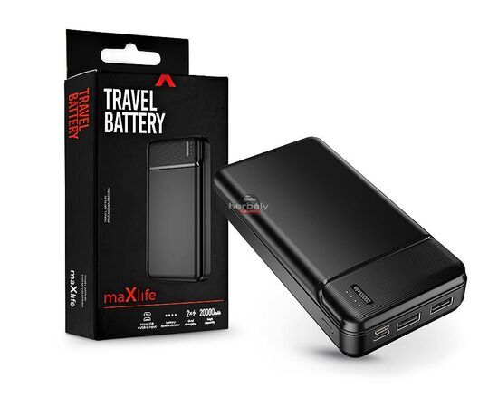 Maxlife univerzális hordozható, asztali akkumulátor töltő - Maxlife MXPB-01 Power Bank - 2xUSB + microUSB + Type-C - 20.000 mAh - fekete