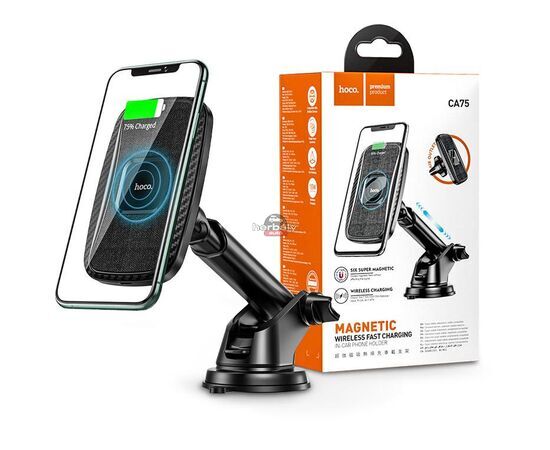 HOCO szellőzőrácsba illeszthető / műszerfalra ragasztható vezeték nélküli autós töltő/tartó - 5V/2A - HOCO CA75 Magnetic Wireless Fast Charging - fekete