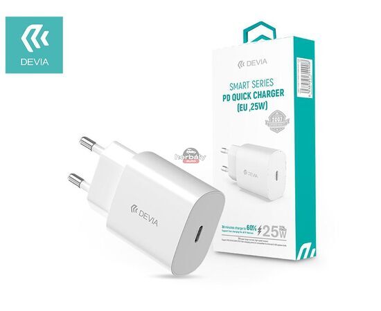 Devia hálózati töltő adapter Type-C bemenettel - 25W - Devia Smart Series PD3.0 Quick Charger - fehér