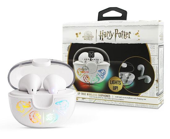Harry Potter TWS Bluetooth sztereó headset v5.0 + töltőtok - Harry Potter Hogwarts True Wireless Earphones with Charging Case - fehér