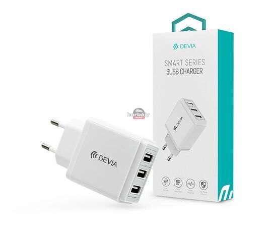 Devia 3xUSB hálózati töltő adapter - 5V/3,4A - Devia Smart Series 3 USB Charger - fehér