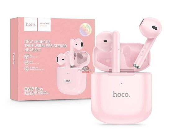 HOCO TWS Bluetooth sztereó headset v5.3 + töltőtok - HOCO EW19 Plus True Wireless Earphones with Charging Case - rózsaszín