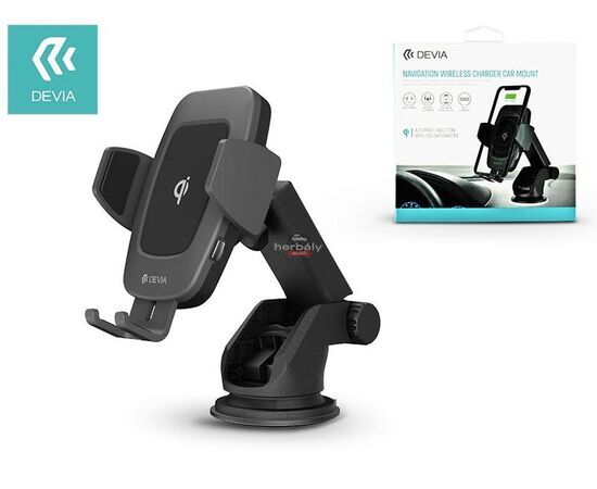 Devia szellőzőrácsba illeszthető / műszerfalra ragasztható vezeték nélküli autóstöltő/tartó - 5V/2A - Devia Navigation Wireless Charger Car Mount - 10W - Qi szabványos - fekete