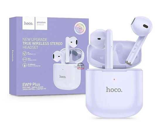 HOCO TWS Bluetooth sztereó headset v5.3 + töltőtok - HOCO EW19 Plus True Wireless Earphones with Charging Case - lila
