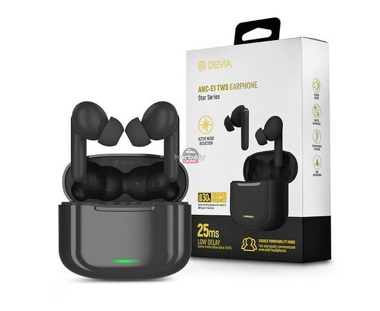 Devia TWS Bluetooth sztereó headset v5.1 + töltőtok - Devia ANC-E1 Star Series True Wireless Earphones with Charging Case - fekete