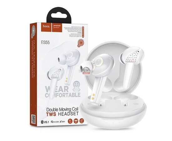 HOCO TWS Bluetooth sztereó headset v5.1 + töltőtok - HOCO ES55 True Wireless Earphones with Charging Case - fehér