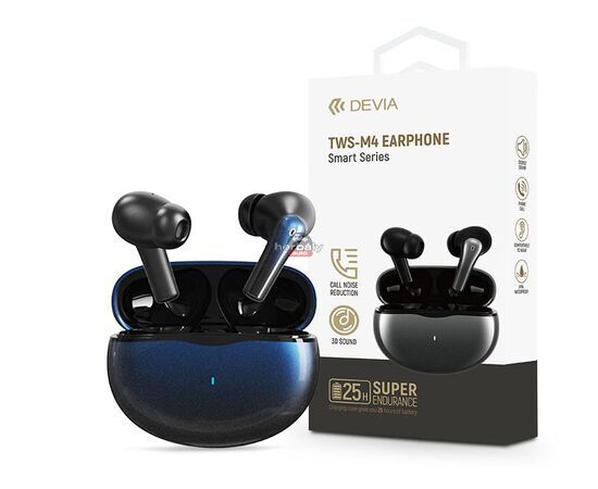 Devia TWS Bluetooth sztereó headset v5.2 + töltőtok - Devia TWS-M4 Earphone TrueWireless Earphones with Charging Case - sötétkék