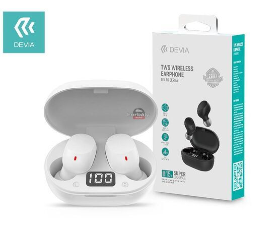 Devia TWS Bluetooth sztereó headset v5.0 + töltőtok - Devia Joy A6 Series True Wireless Earphones with Charging Case - fehér