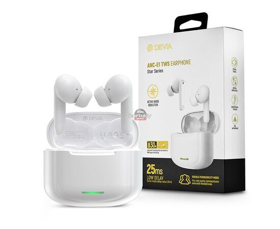 Devia TWS Bluetooth sztereó headset v5.1 + töltőtok - Devia ANC-E1 Star Series True Wireless Earphones with Charging Case - fehér