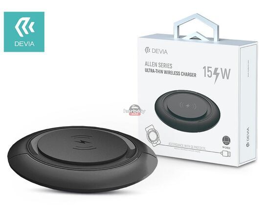 Devia Qi univerzális vezeték nélküli töltő állomás - 15W - Devia Allen Series V3Ultra-Thin Wireless Charger - fekete