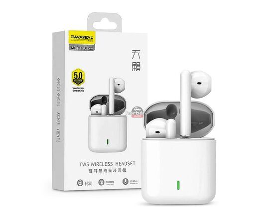 Pavareal TWS Bluetooth sztereó headset v5.0 + töltőtok - Pavareal BT-22 True Wireless Earphones with Charging Case - fehér