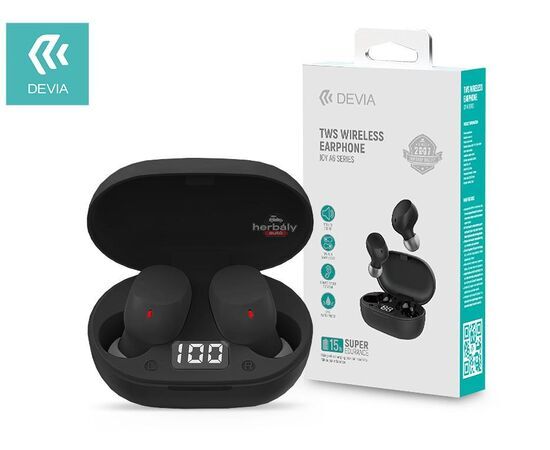 Devia TWS Bluetooth sztereó headset v5.0 + töltőtok - Devia Joy A6 Series True Wireless Earphones with Charging Case - fekete