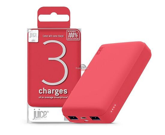 Univerzális hordozható, asztali akkumulátor töltő - Juice ECO 3 Power Bank - 2xUSB +Type-C - 10.000 mAh - piros
